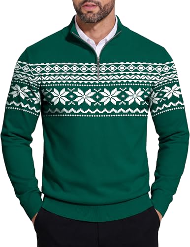 COOFANDY Men Christmas Sweater Slim Fit Quarter Zip Up Mock Neck Polo Sweater Casual Long Sleeve Sweater Pullover Sweaters