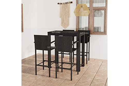 Image of OUTLIVING Rattan Wicker Outdoor Bar Patio Table with 4 Chairs Set for Home Graden Balcony 4 Seater Bar Patio Furniture - (Black)
