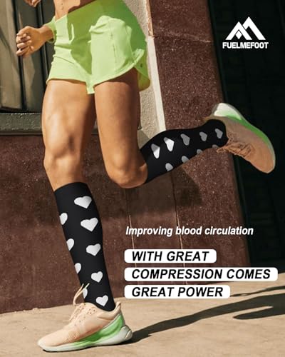 Image of FuelMeFoot 6 Pairs Compression Socks for Women & Men 15-20mmHg Graduated Support Knee High Socks for Nurses, Travel, Athletic