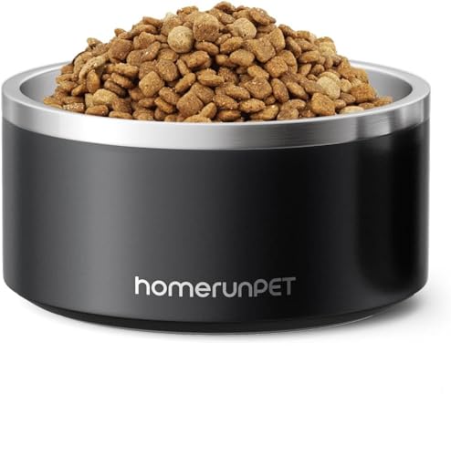 HomeRunPet Hundenapf aus Edelstahl, 1L Futternapf mit Rutschfestem Gummiboden, Doppelwandige und Isolierte Fressnapf, Langlebig, Spülmaschinenfest für Kleine, Mittelgroße und Große Hunde