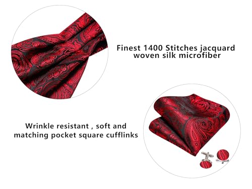 Image of Barry.Wang Ascot Ties Cravat Tie Men Paisley Plaid Scarf Self Tie Pocket Square Cufflinks Set Wedding Party