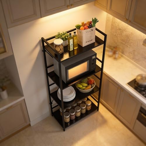 Image of wow craft Heavy Duty 4-Tier Metal Storage Rack (Black) | Multipurpose Shelf for Microwave, Kitchen, Bathroom & Home Organization | Space Saving Steel Organizer (40D x 64W x 132H cm)