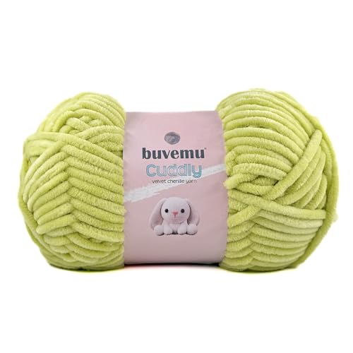 Image of Cuddly Velvet Chenille Yarn, Super Soft Fluffy Bulky for Knitting Crocheting Crafting Blanket Amigurumi, Durable for Shedding, 100 Gram (3.53 Ounces) 109 Yards (100 Meters) (Chartreuse)
