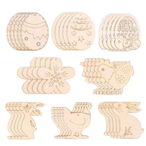40 peças ovos de páscoa para pintar, ornamentos inacabados da Páscoa, artesanato em madeira de Páscoa, DIY ornamentos de madeira suspensos Páscoa, pingente de madeira de Páscoa, decoração de páscoa