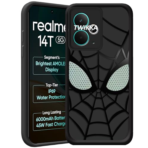 Image of Stylish Spider Back Case Cover Compatible for Realme 14T 5G | Spidey Face Mask Case | Soft Silicone | Camera & Full Body Protection | Shock Proof | (Black)