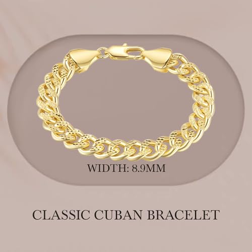 14K Gold Bracelets for Women Chunky Bracelet for Mens Non Tarnish Charm Cuban Link Chain for Womens Men Trendy Jewelry 5 Sizes 6.5/7/7.5/8/9in2