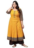 Yash Gallery Women's Plus Size Cotton Geometric Printed Anarkali Kurta for Women (1003YKMUSTARD_Mustard_8XL)