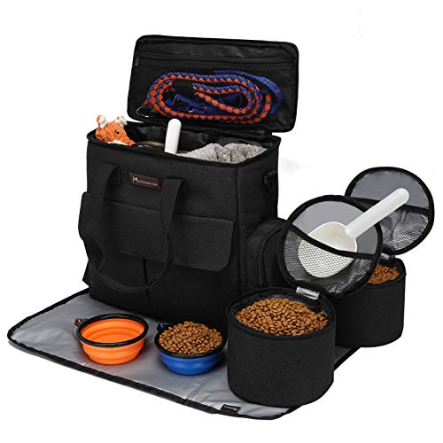 Modoker Dog Travel Bag,Weekend Pet Travel Set for Dog and Cat, Airline Approved Tote Organizer with Multi-Function Pockets Black