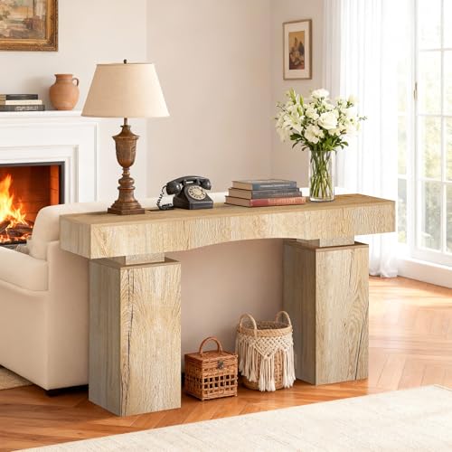 Image of Sonharlar 63 Inch Long Entryway Table Bold, Wooden Console Table with Socket Farmhouse Sofa Table for Entrance, Hallway, Living Room, Behind Couch(Natural Brown)