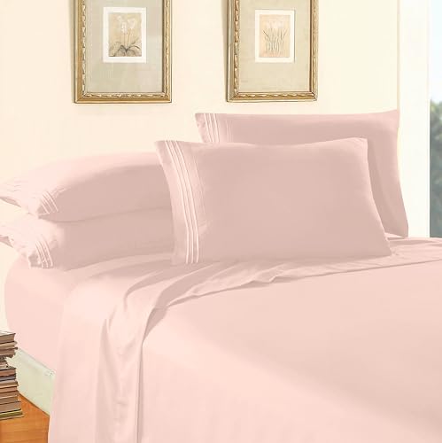 Elegant Comfort Luxury 1500 Premium Hotel Quality Microfiber 4-Piece Sheet Set - Wrinkle Resistant, All Around Elastic Fitted Sheet, Deep Pocket up to 16", Queen, Blush
