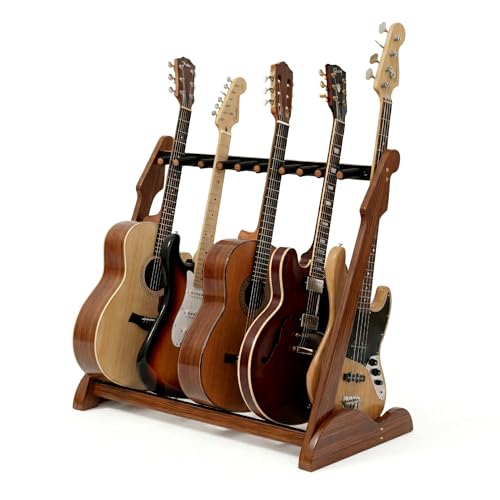Adjustable Multi Guitar Stand Rack - Bamboo Guitar Case Stands Floor 1-9 Guitar Holder for Multiple Guitars Acoustic Electric Guitar & Bass Guitar Bag Padded Display for Band Home Stage Studio