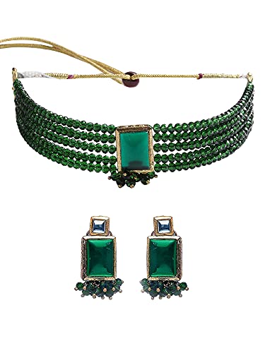 Image of Karatcart Black Crystal Beaded Choker Necklace Setfor Women