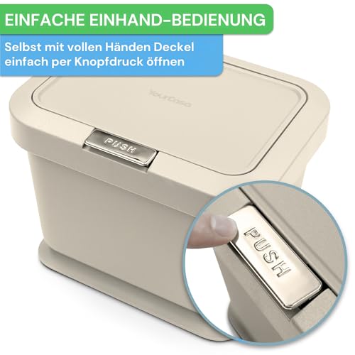 YourCasa Biomülleimer Küche 5L - geruchsdichter Bio Mülleimer mit Deckel & Knopfdruck-Mechanismus - Komposteimer & Bioabfallbehälter klein für Biomüll (Creme)
