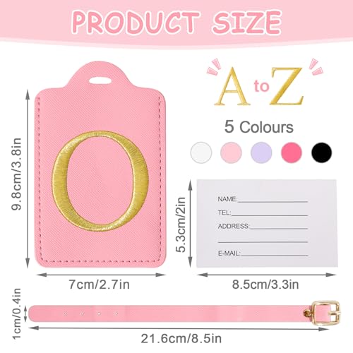 Image of Initial Letter Luggage Tags for Suitcases, Personalized Embroidered Letter Luggage Bag Suitcase Identifier Name Tag, Cute PU Leather Travel Luggage Tags, Bag Tags for Luggage Handbags(Pink O)