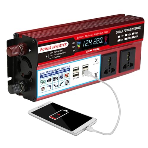 Inversor de Corriente portátil,Inversor de Corriente para vehículos Multifuncional - de AC 100V-120V/AC 220-240V con Ventilador de enfriamiento y Puertos USB para Viajes, computador