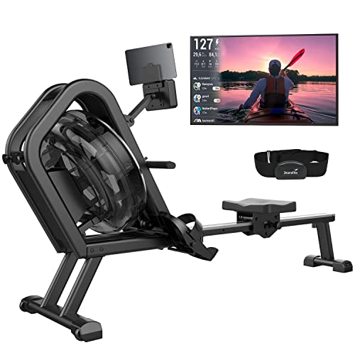 Skandika rameur à Eau Motalla | rameur d'appartement, avec résistance à Eau, Compatible avec l'application Kinomap, Bluetooth, Console, Support pour Tablette, Peu encombrant, Facile à Ranger | rameur