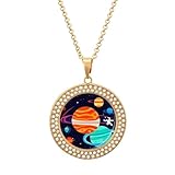 FodPand Collar de diamantes de astronauta para mujer, novia, mamá, cadena de cable de 20 pulgadas, collar con colgante redondo, conmemorativo, pareja, amistad, joyería, cumpleaños, aniversario, boda