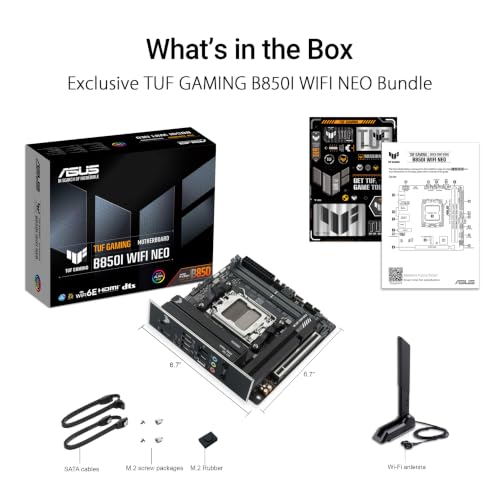 Image of ASUS TUF Gaming B850I WiFi NEO AM5 Mini ITX Motherboard, DDR5, DIMM Fit, WiFi 6E, 2.5Gb LAN, PCIe 5.0, 2X M.2, 2X USB-C, AI Cooling II, Pre-Mounted I /O Shield, SFF PC