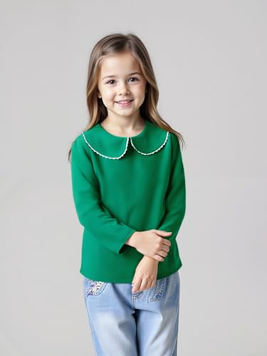 Image of LYSMuch Toddler Girl Long Sleeve Peter Pan Collar Top | button down collar, is machine washable and wrinkle resistant, perfect for photo shoots and back to school season.
