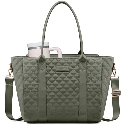 Image of LOVEVOOK Teacher Tote Bag for Women, Quilted Work Tote Nurse Laptop Bag, Large Computer Shoulder Bags with Zipper for Travel
