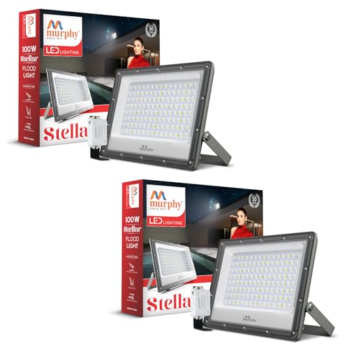 Image of Murphy Stellar 100W LED Flood Light with Day-Night Sensor & Driver, Cool White 6500K, IP66 Waterproof, Outdoor Security & Landscape Lighting, BIS Approved, 2-Year Warranty - Pack of 2
