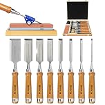 SIIIXS Lot de 8 ciseaux à bois professionnels avec 1 guide d'affûtage et 1 pierre à aiguiser
