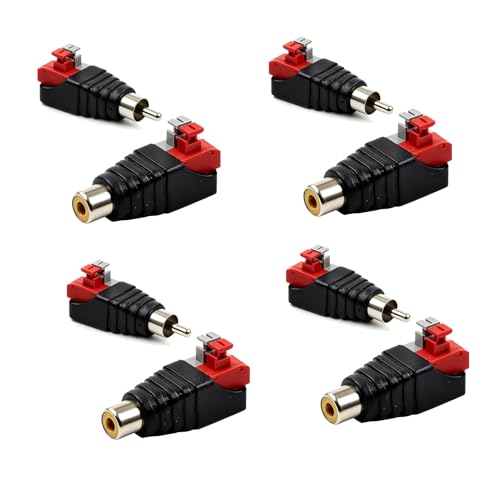 4 Pièces RCA Vers Haut-parleur Adaptateur et 4 Fiche RCA Subwoofer Phono et CCTV, Adaptateurs Mâle et Femelle vers Bornier à Vis, Connecteur Sans Soudure pour Câble AV et Système de Surveillance