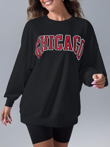 Image of Langwyqu Women's Oversized Sweatshirt Los Angeles California Crewneck Long Sleeve Casual Loose Pullover Tops