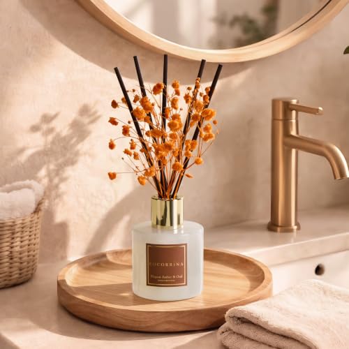 Image of COCORRINA Reed Diffuser - Elegant Amber & Oud 3.38 fl oz Reed Diffuser for Bedroom Bathroom Home Decor