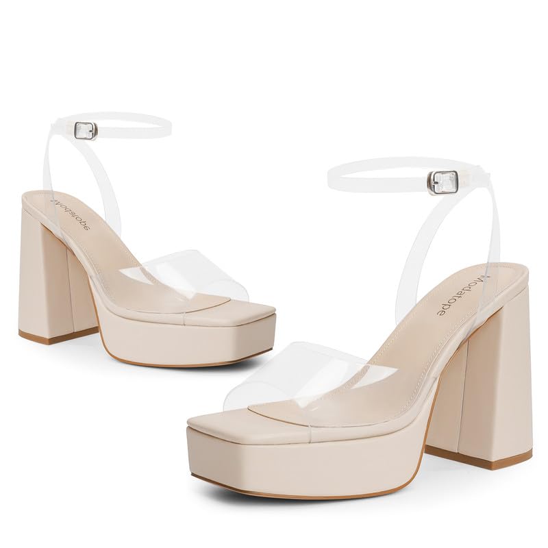 Image of Modatope Platform Heels for Women Platform Sandals Womens Chunky Heel Open Toe Pumps Ankle Strap Womens Wedding Party Pumps Shoes