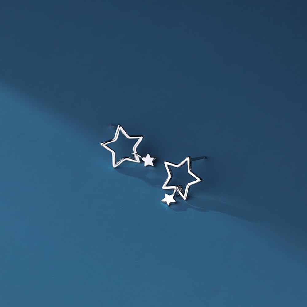 Reffeer Solid 925 Sterling Silver Star Stud Earrings for Women Teens Star Post Stud Earrings Drops - Image 5