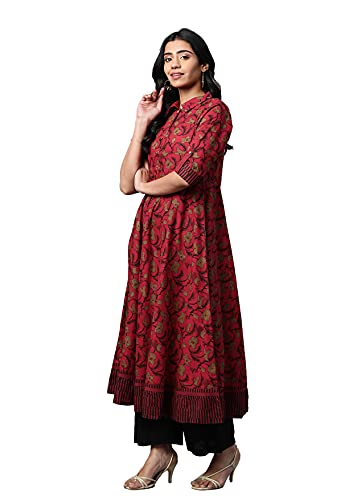 Yash Gallery Women's Indian Style Cotton Floral Printed Anarkali Kurta For Summer2