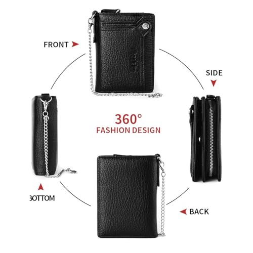 Wallet with Chain for Men Faux Leather Bifold Wallet Zipper Coin Pocket Purse Anti-Theft Chain Mens Gift3