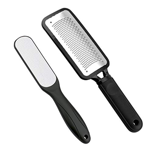 Foot Files Callus Remover 2 Pcs Stainless Steel Foot Rasp and Dual Sided Foot File Professional Pedicure Tools Premium Foot Scrubber (Black)