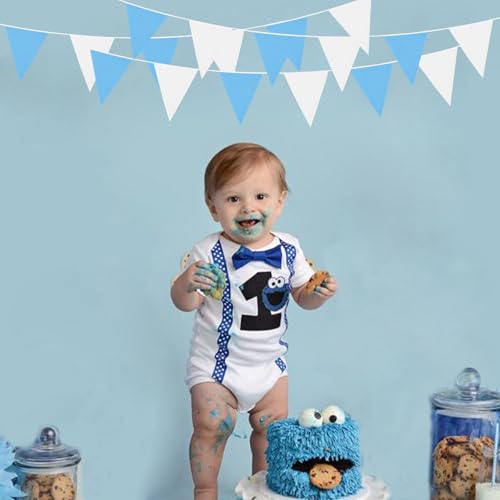 Image of Zwiebeco 39Ft Blue White Fabric Bunting Banner Triangle Flags Party Hanging Cotton Garland Pennant for Summer Pool Seaside Beach Birthday Wedding Baby Shower Outdoor Garden Decorations 42PCS