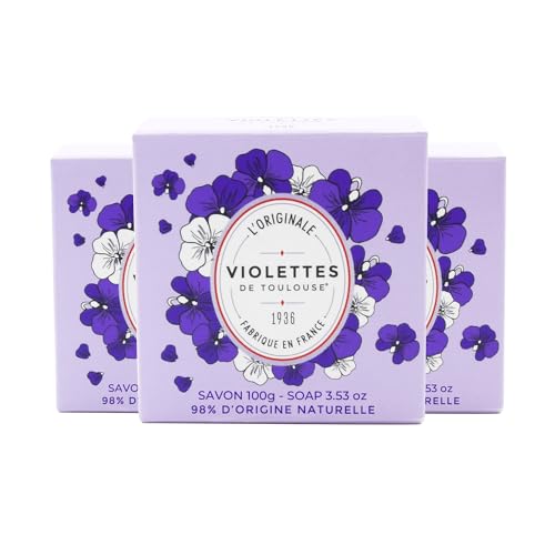 BERDOUES - Jabón Sólido Violettes de Toulouse, Lote de 3, Jabón de manos. Pastillas de jabón perfumadas con violeta. Fabricado en Francia, 3x100g