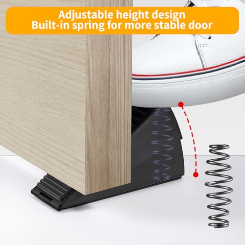 Image of Strongest Adjustable Spring Loaded Large Door Stopper - Heavy Duty Tall Door Stop Wedge for Bottom of Doors, Up to 3 Inches, Stainless Steel (Black, 2 Pack)