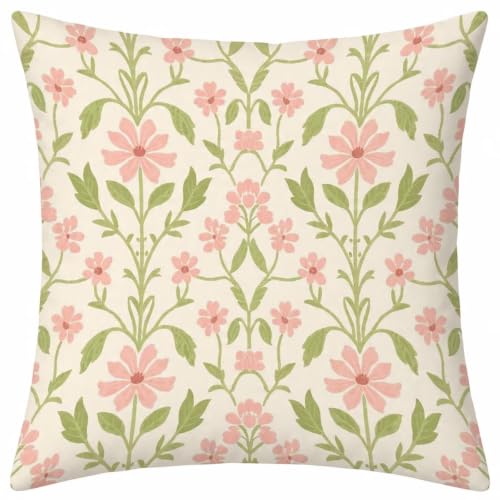 Housse coussin 65x65 lin crème à motif fleur