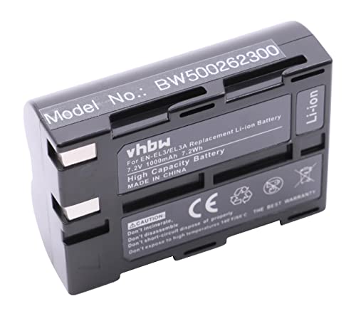 vhbw Batería Compatible con Nikon D70, D50, D100, D70s, D100 SLR cámara (1000 mAh, 7,2 V, Li Ion)   Reemplaza EN EL3, EN EL3a