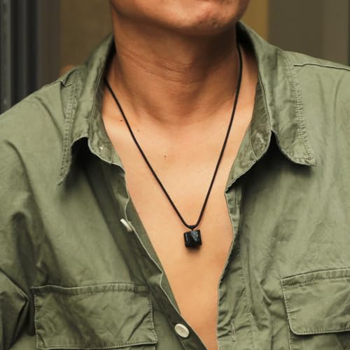 Raw Black Tourmaline Stone Necklace, Healing Crystal Energy Stone Protection Necklaces with Adjustable Rope, Handmade Chakra Gemstone Pendant Black Jewelry Birthday Gift for Men Boy2