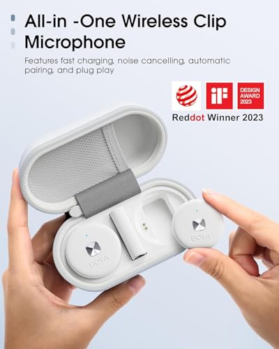 Image of BOYA Omic | Microphone for Youtubers Wireless, Bluetooth Mic Wireless for Vlogging & Interviews USB-C Android & iPhone, Magnetic Clip, 200m Range, Pro Noise Cancelling Mic for Video Recording. (White)