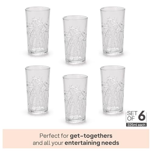 Image of CELLO Swirl Hi-Ball Tumbler Glass Set of 6, 275ml Each | Dishwasher Safe | Comfortable Grip & Stackable | Perfect Glasses for Water, Juice, Cocktail, Mocktails & Cold Drinks | for Daily Use & Gifting