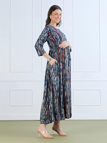 Image of MomToBe Women's Rayon Maternity Dresses | Pregnancy Feeding Nursing Dress with 14 inch Zip on Both Sides