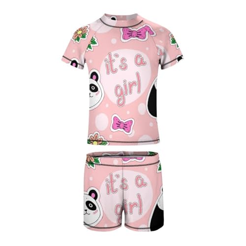 Cute Pandas Flowers BowsChildren's Swimsuits Boys Two Piece Suit10-12Y（150cm）2