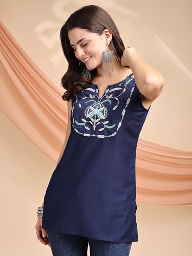 Image of EthnicJunction Women's Bottle Green Cotton Silk Yoke Embroidery Shoulder Strpe Straight Short Kurti | Regular Fit Kurti |Navratri speical Kurti