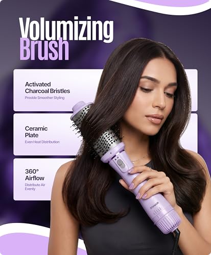 Image of Ownair Hot Air Brush for Hair with Dryer, 4 Heat & Speed Modes, Warm Air Styling, 1200 Watts, Hair Dryer for Women, Styling Brush with 360 Swivel Cord for Easy Styling