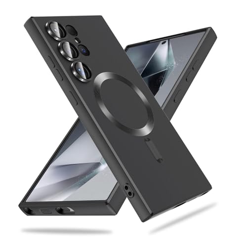 Image of DIZORO Samsung S25 Ultra Case, Compatible with Mag Safe, Matte Luxury Metallic Luster Flexible TPU Wireless Charging Shockproof Case with Camera Protector (Metallic Black.)