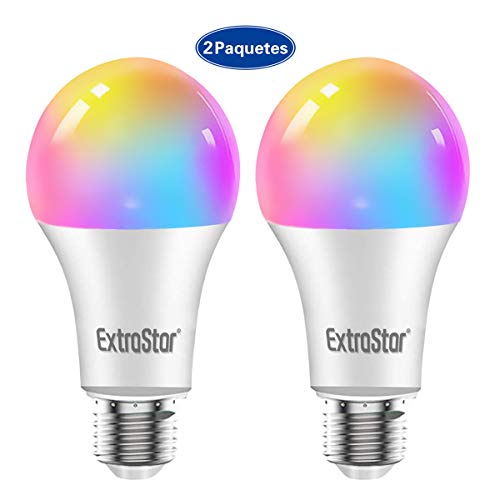 Bombilla LED Inteligente WiFi,Extrastar 2 Pack 10W E27 Bombilla LED Luces Cálidas/Frías & RGB, Lámpara WiFi Funciona con Alexa (Echo, Echo Dot) Google Home, 1000 Lm[Clase de eficiencia energética A]