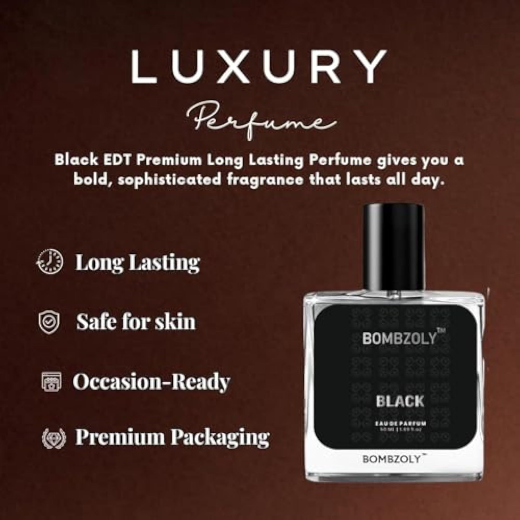 Men's Black Eau de Parfum, 50ml, Elegant Scent
