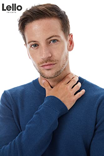 Lello Men's Cotton Wool Blend Midweight Regular Fit Crewneck Sweater Medium Sea Blue #TOP4